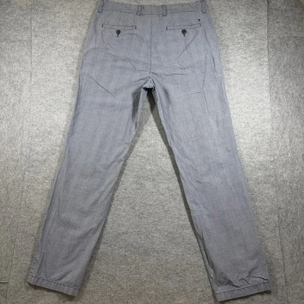 Tommy Hilfiger Plaid Pants Mens 34x32 Blue Straight Leg Slub Cotton Preppy